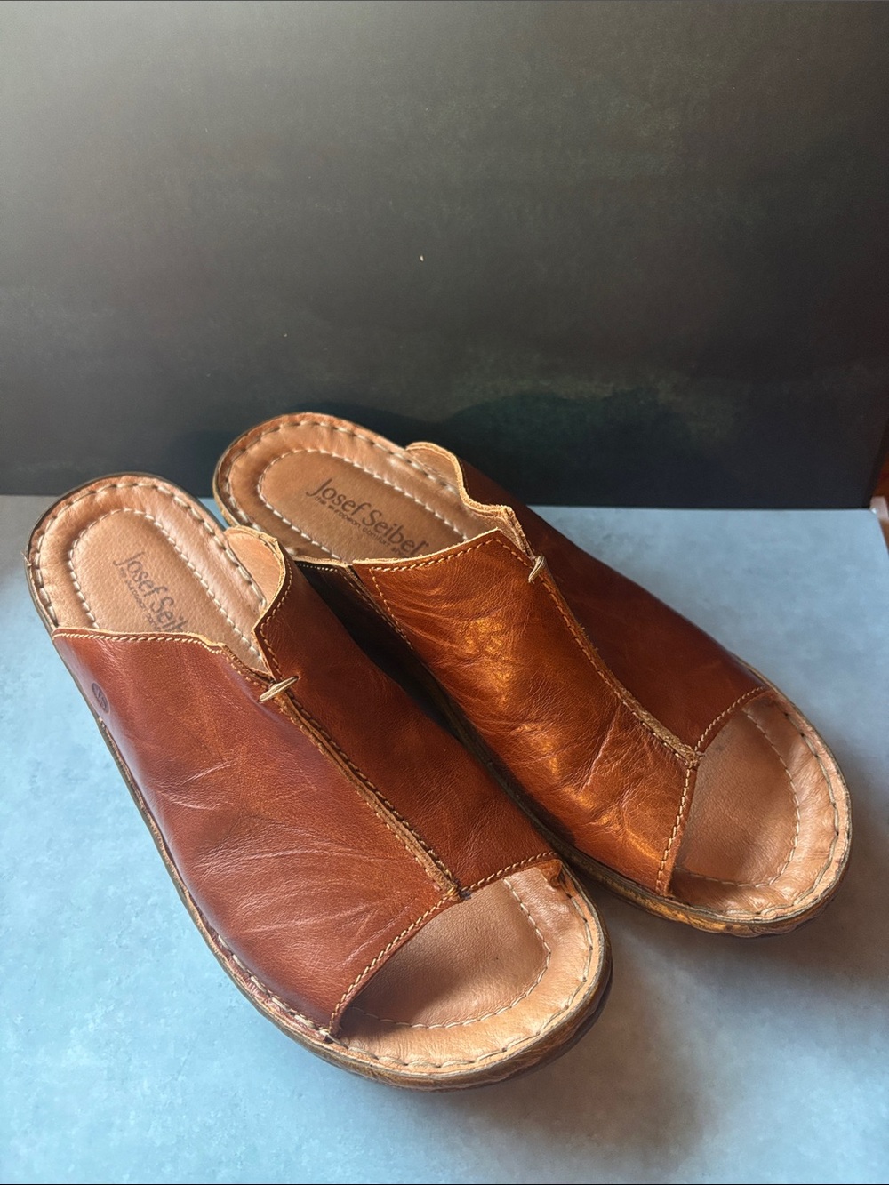 Josef Seibel Women’s Brown Leather Slide Sandals 41